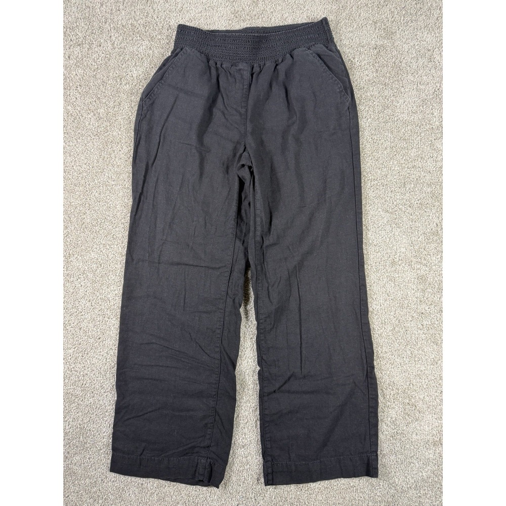 Briggs Women Black Wide Leg Elastic Waist Casual Linen Blend Pants Size S